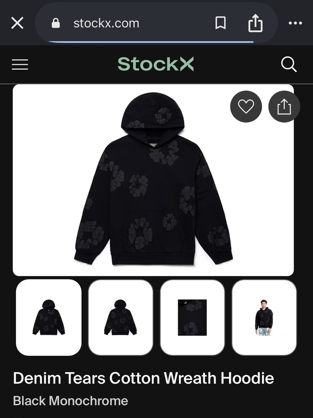 Denim Tears Cotton Wreath Hoodie - Black Monochrome